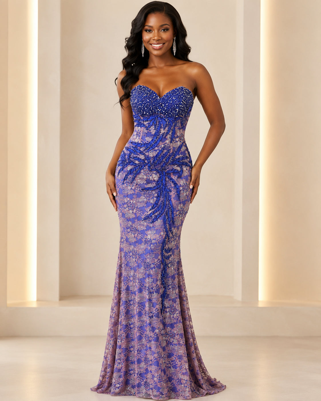 Purple Lace Mermaid Gown - Purple (view 1)