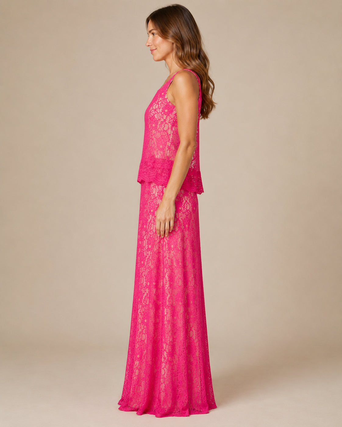Pink Lace Column Gown - Pink (view 1)