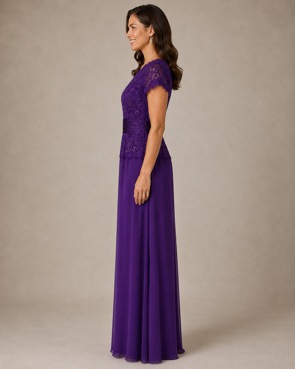 Purple Lace Bodice A-Line Gown - Purple (view 2)
