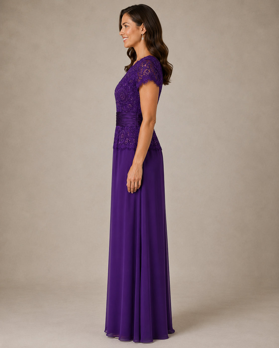 Purple Lace Bodice A-Line Gown - Purple (view 2)