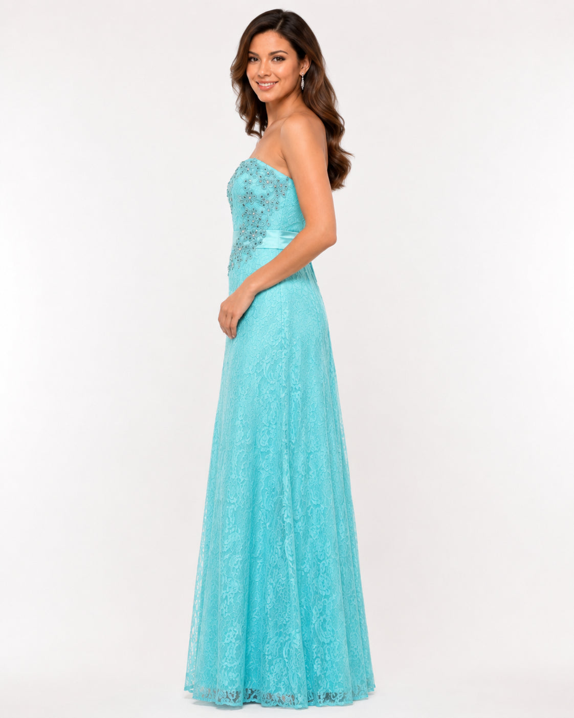 Turquoise Lace Strapless Gown - Turquoise (view 4)