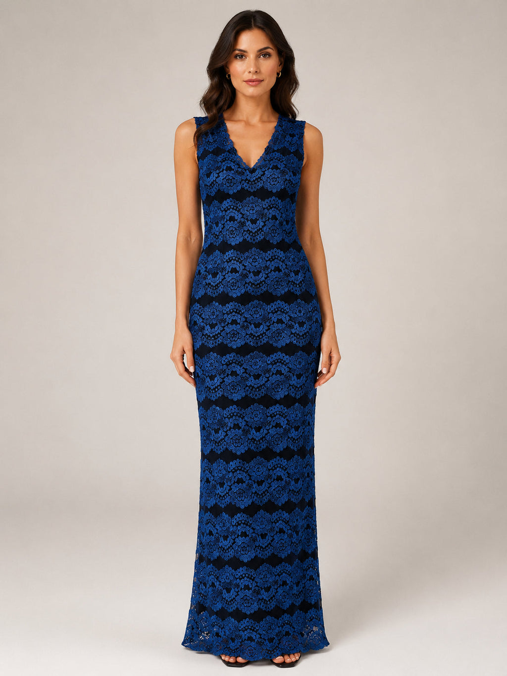 Royal Blue Lace V-Neck Gown - Royal Blue (view 2)