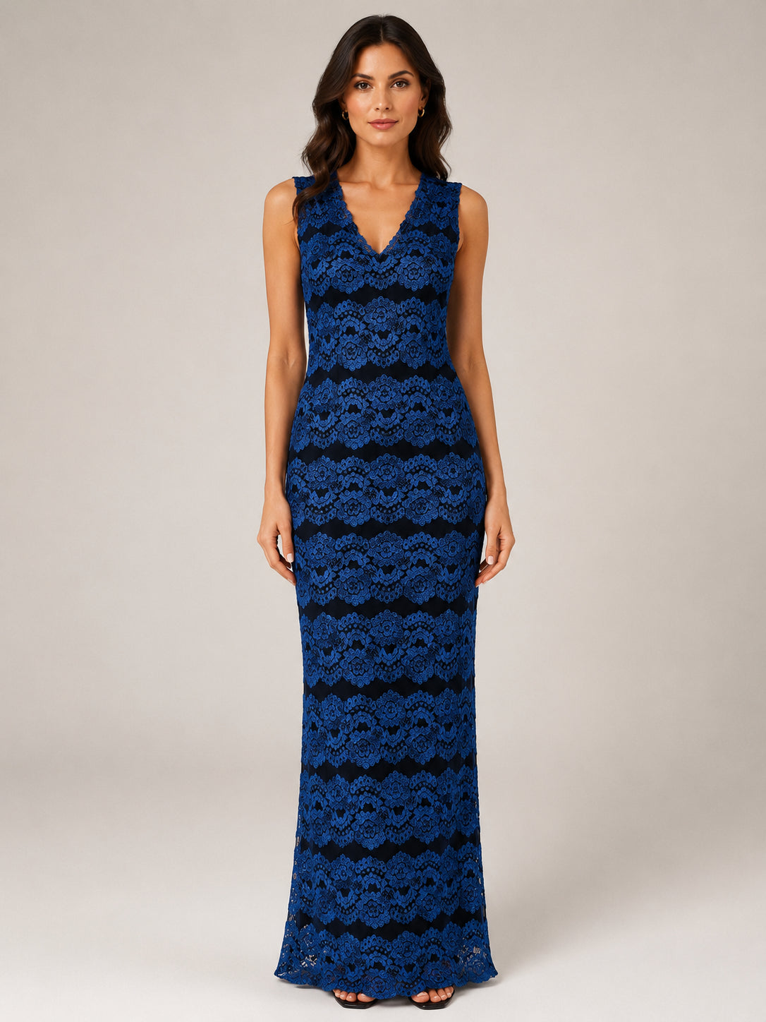 Royal Blue Lace V-Neck Gown - Royal Blue (view 2)