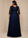 Navy Lace V-Neck Sleeve Gown - Navy (view 1)