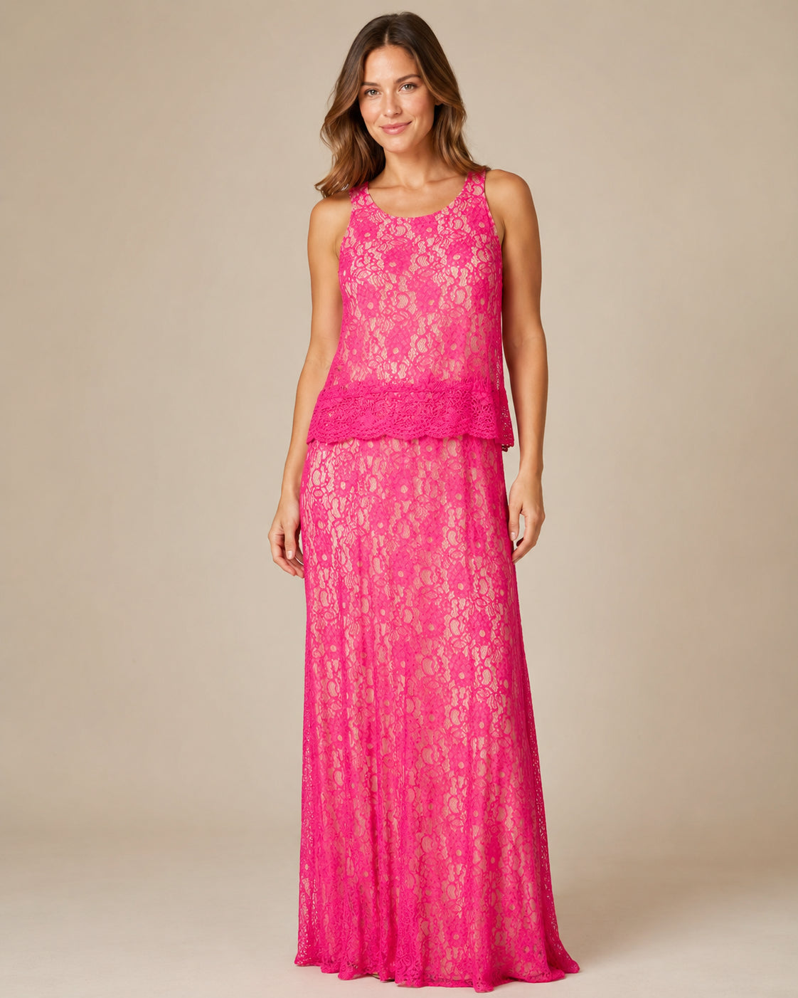 Hot Pink Lace Column Gown - Hot Pink (view 2)
