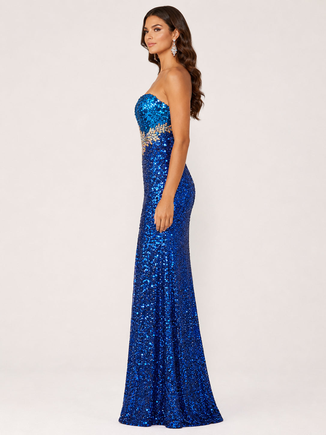 Royal Blue Sequin Slit Gown - Royal Blue (view 4)