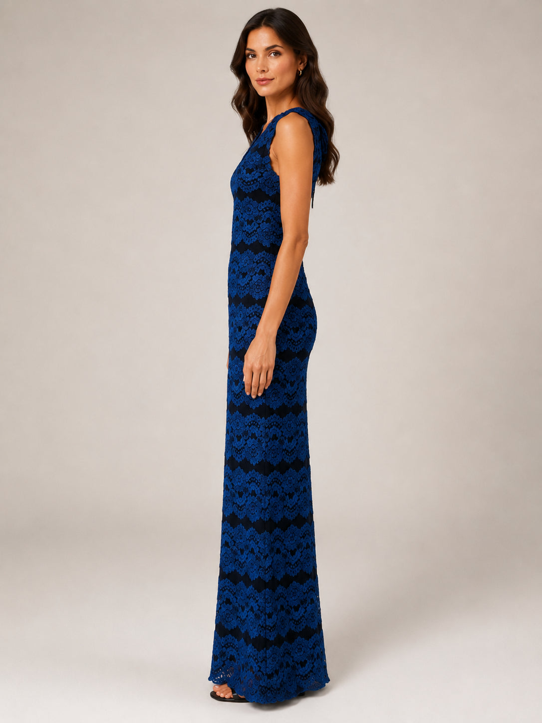 Royal Blue Lace V-Neck Gown - Royal Blue (view 8)