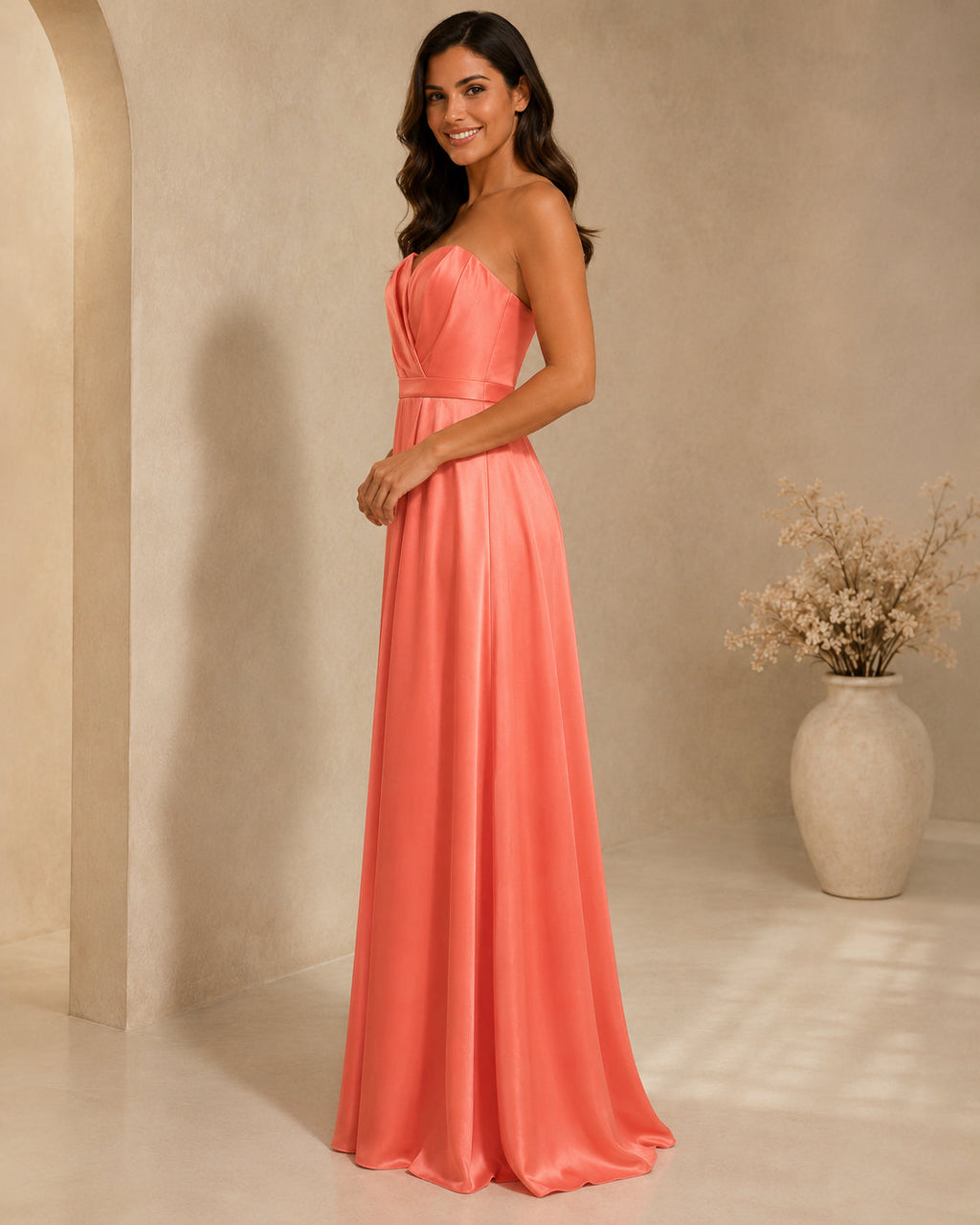 Coral Spaghetti Chiffon Gown - Coral (view 2)