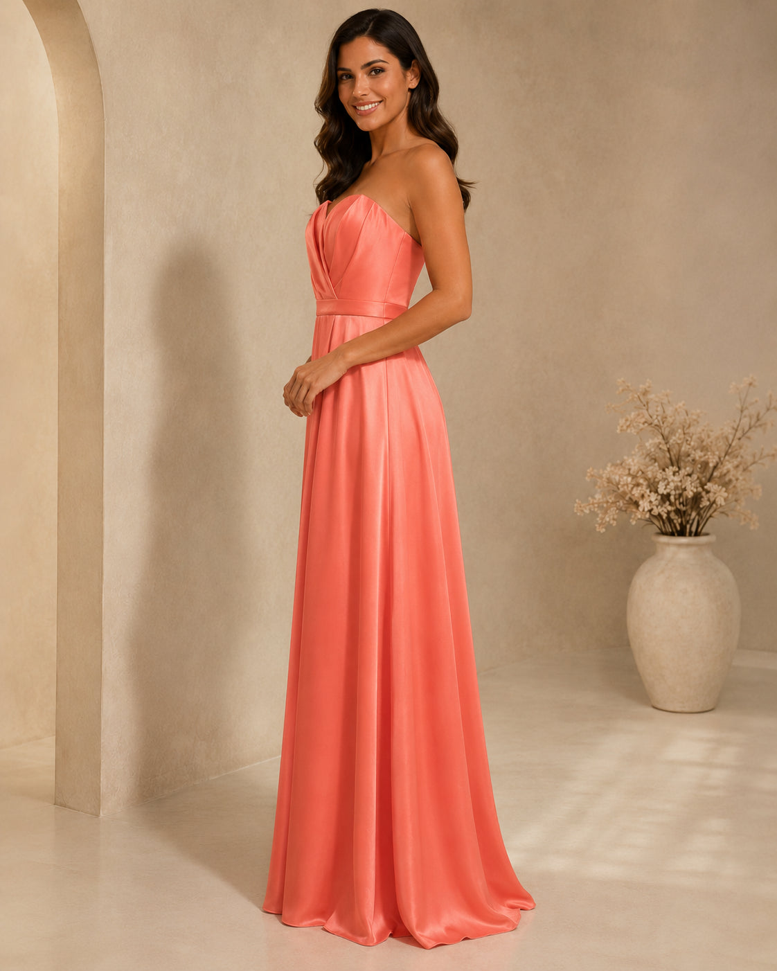 Coral Spaghetti Chiffon Gown - Coral (view 2)