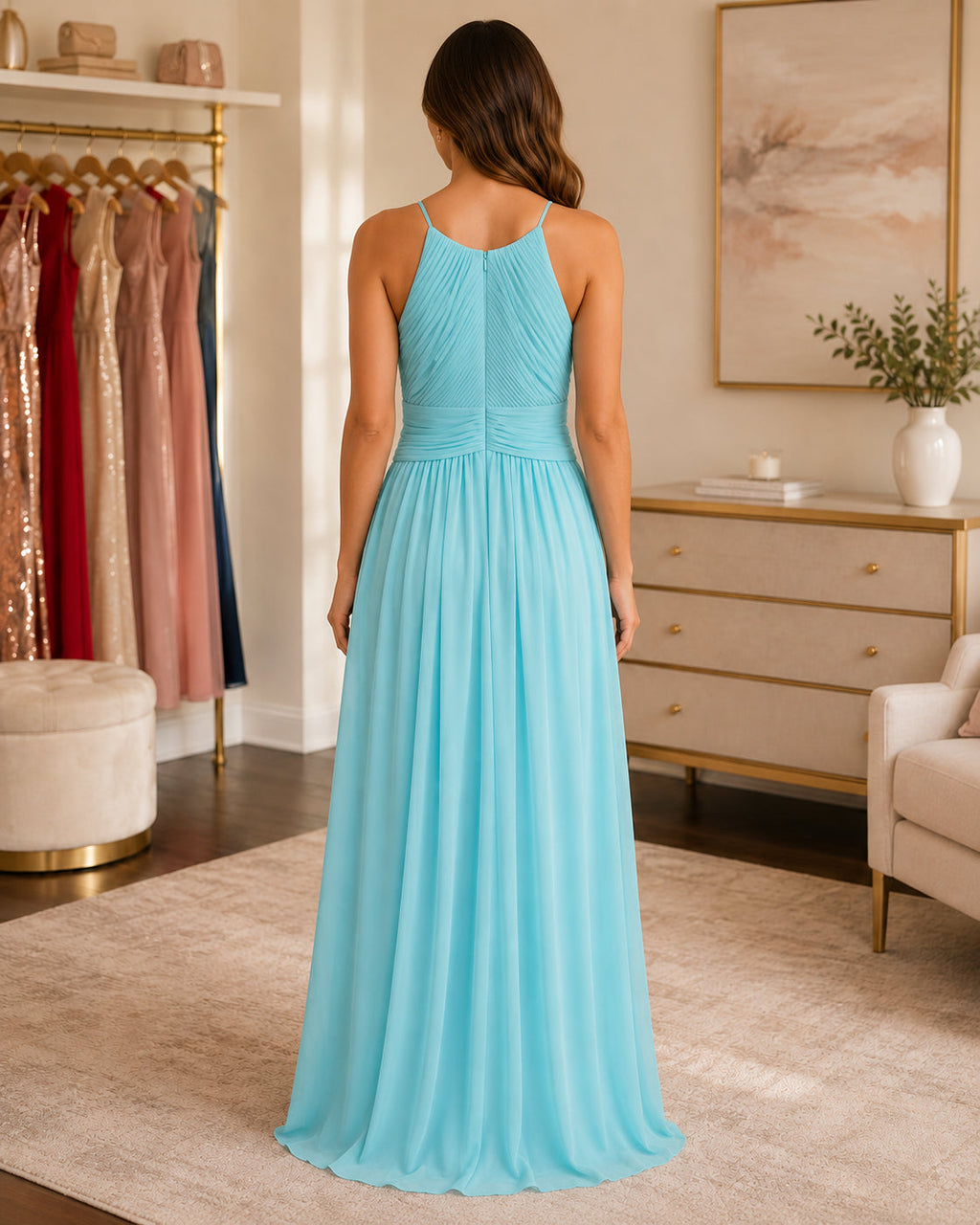 Aqua Halter Chiffon Gown - Aqua (view 1)