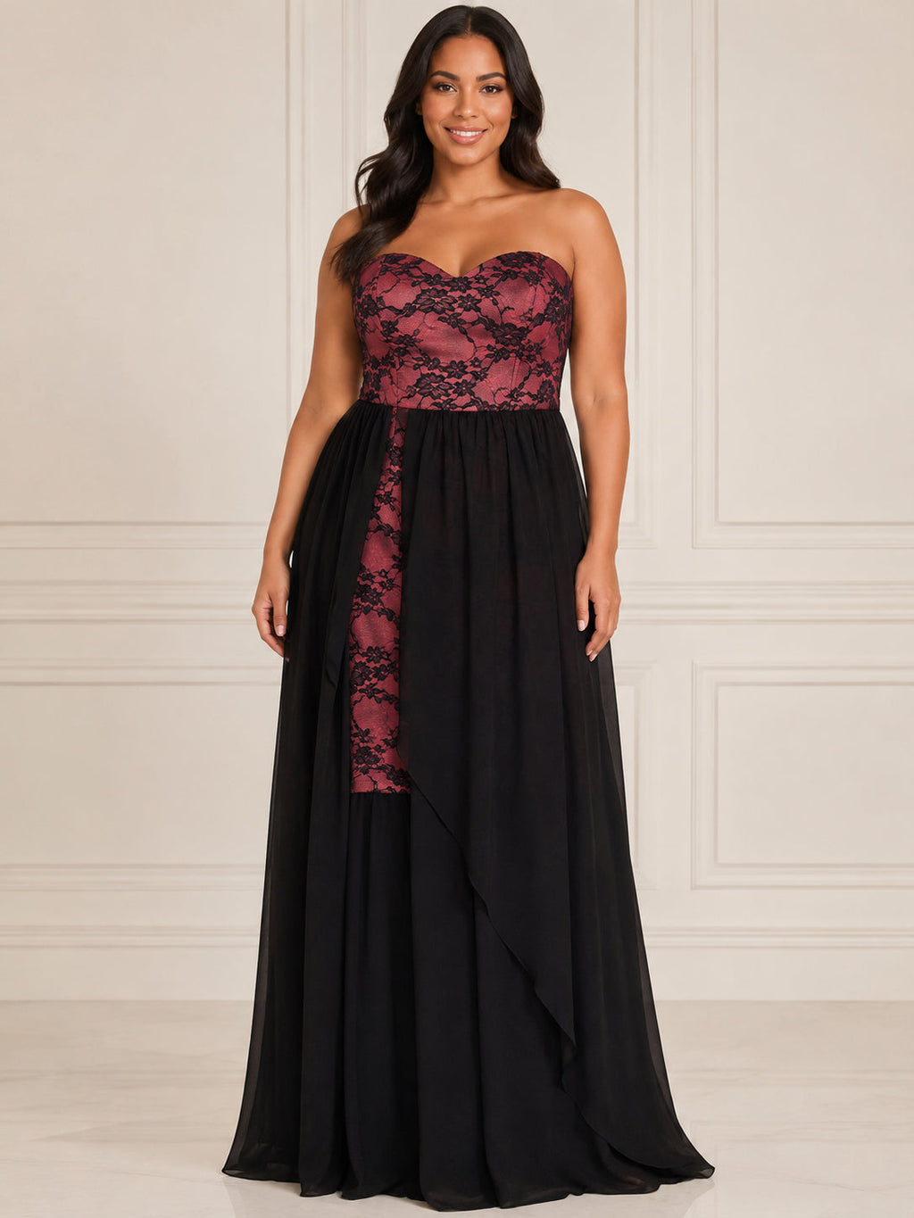 Burgundy Graceful Evening Dress - Burgundy (view 2)