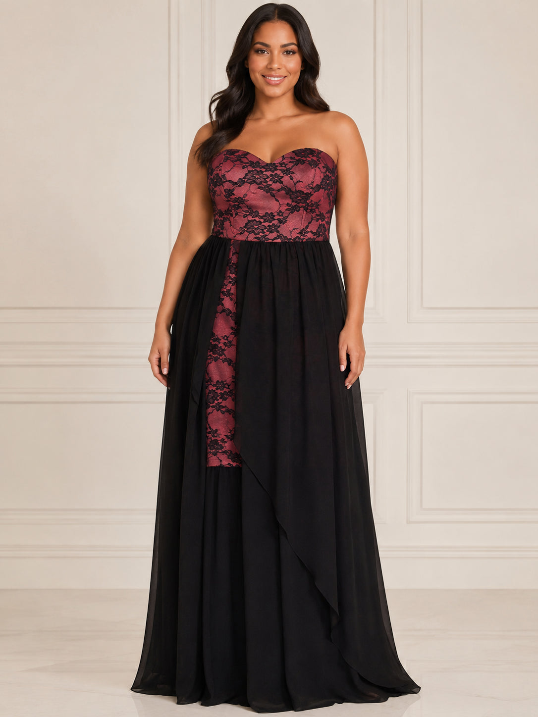 Burgundy Graceful Evening Dress - Burgundy (view 2)