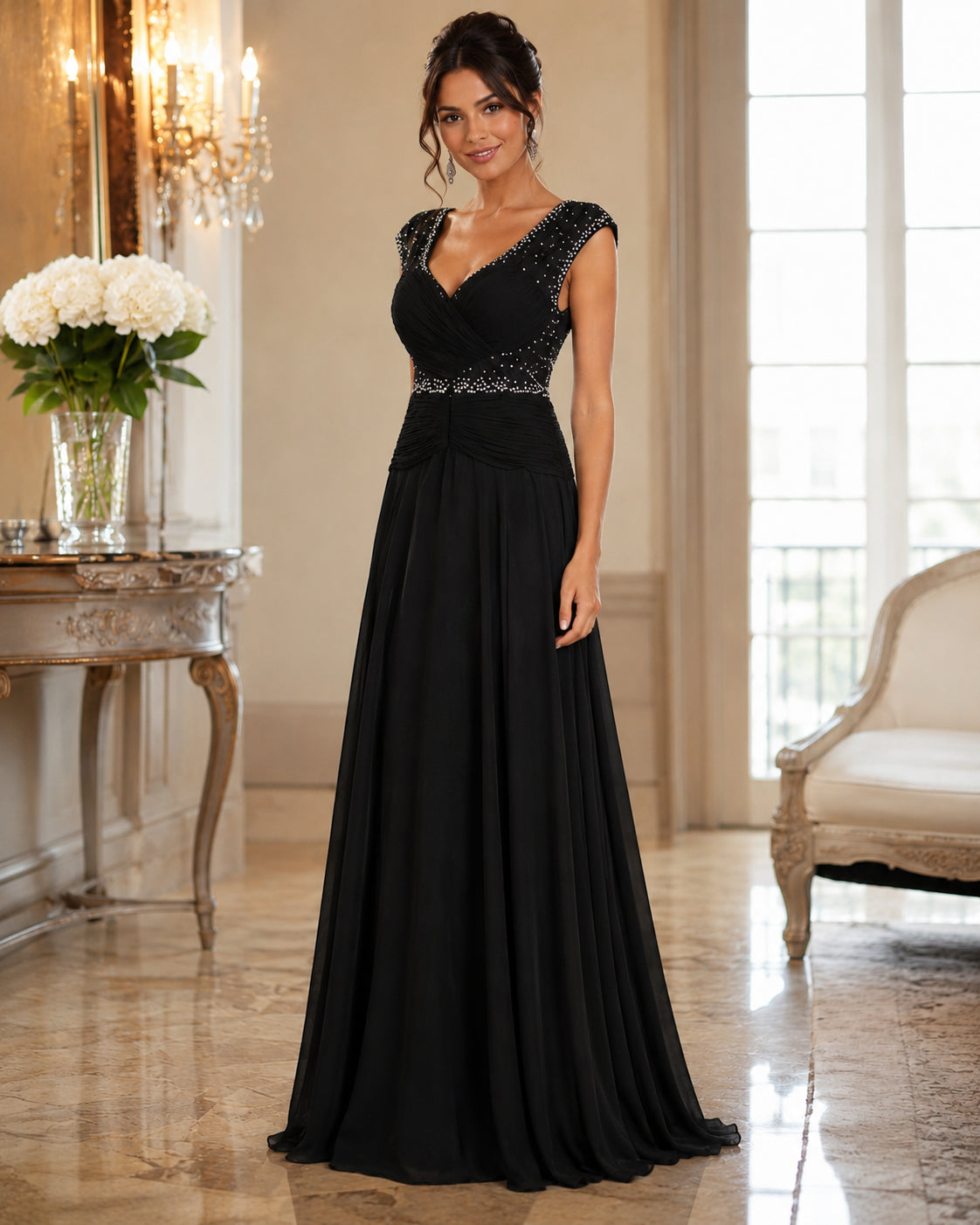 Black Beaded-Neck Gown - Black (view 2)