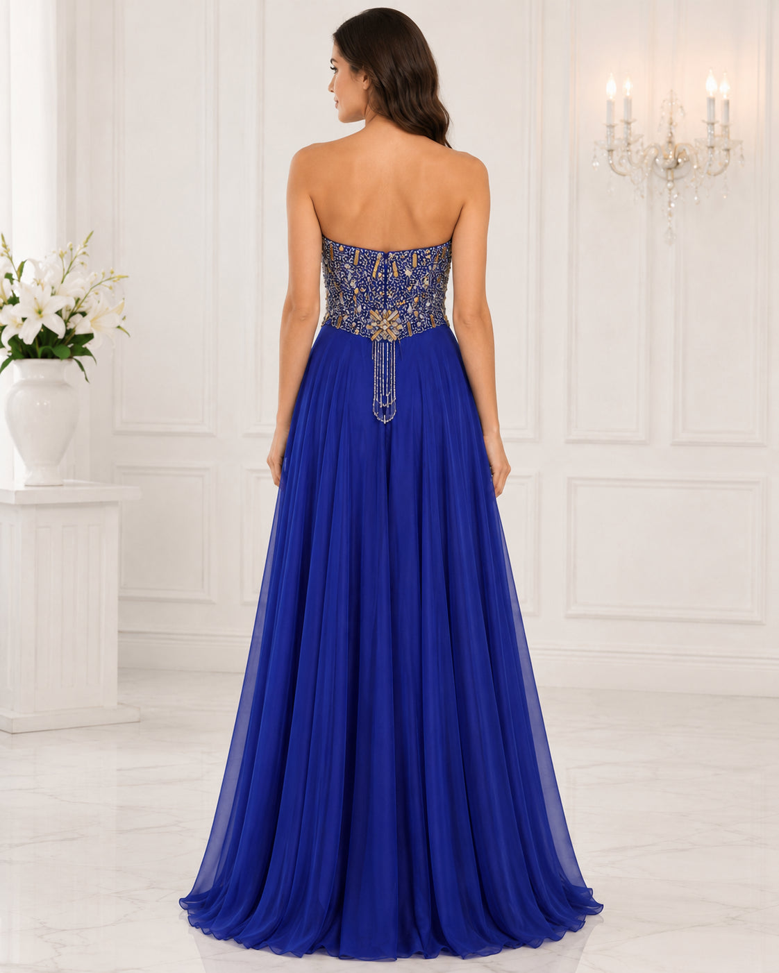 Royal Blue Sweetheart Gold-Waist Gown - Royal Blue (view 3)