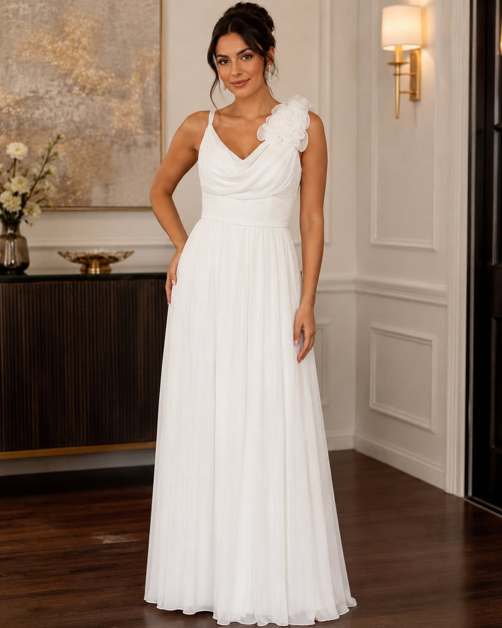 Ivory Flowing Bridesmaid Dress - Ivory (view 1)