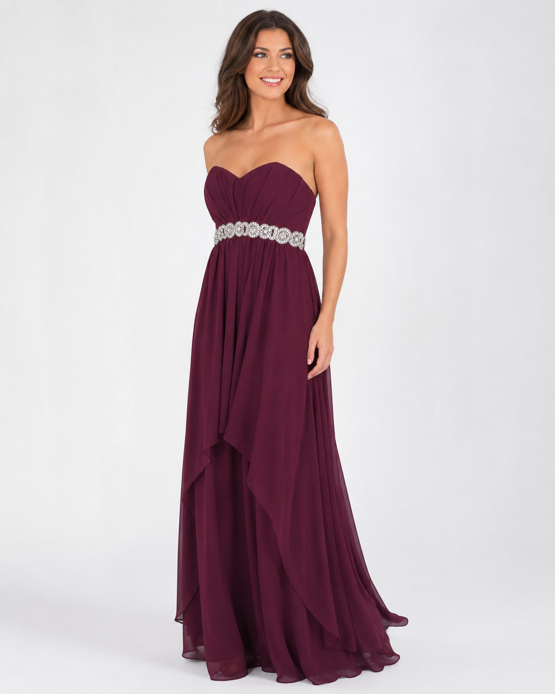 Burgundy Sweetheart Beaded Cascade Gown - Burgundy (view 2)