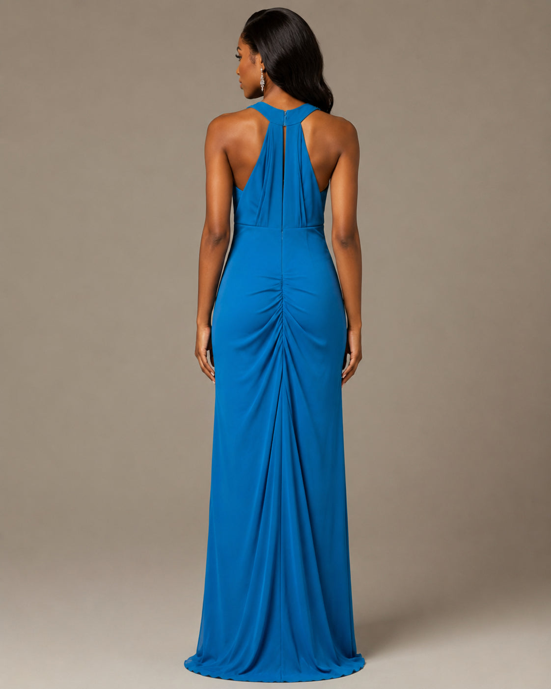 Royal Blue Halter Ruched Gown - Royal Blue (view 2)
