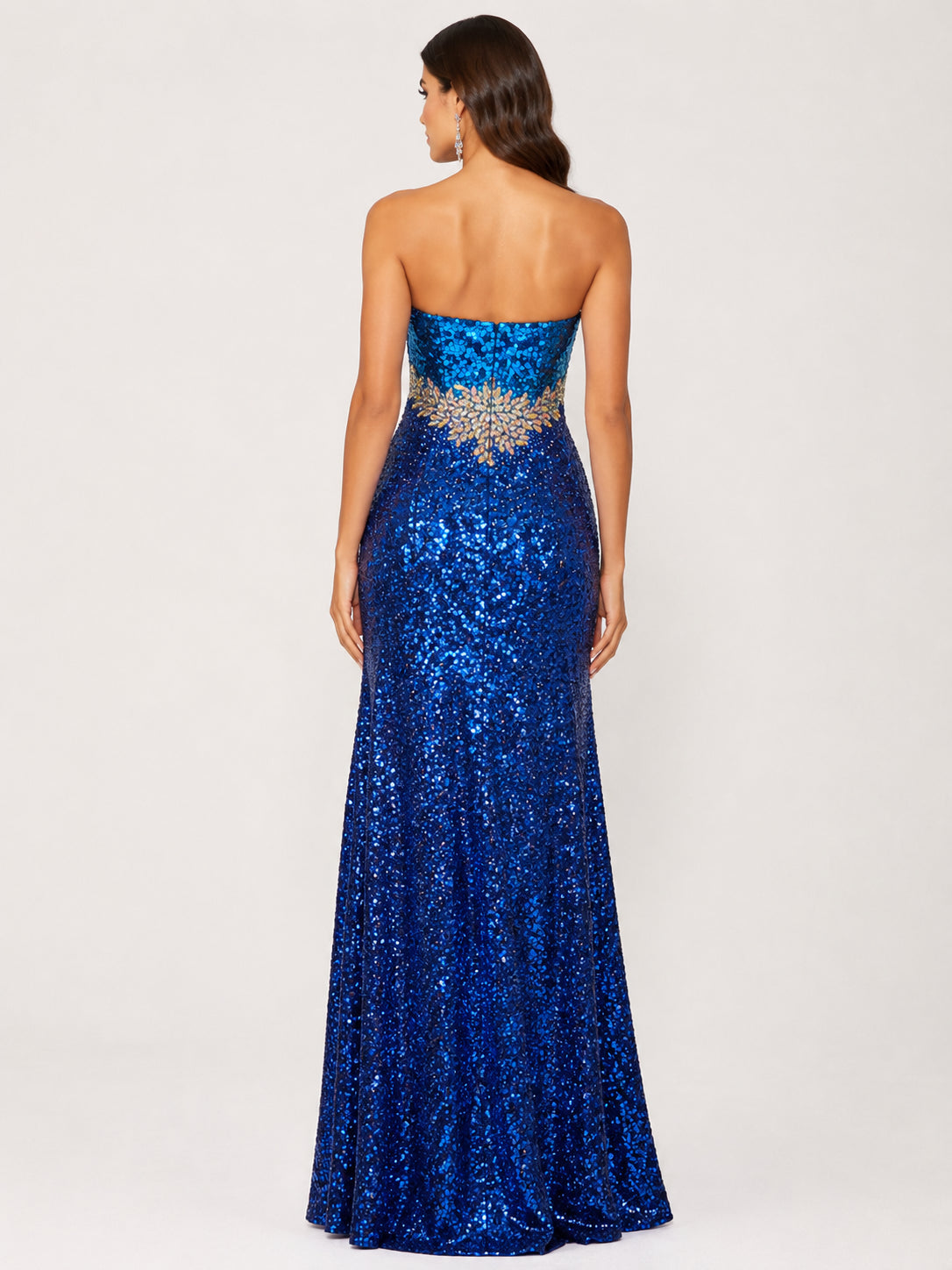 Royal Blue Sequin Slit Gown - Royal Blue (view 5)