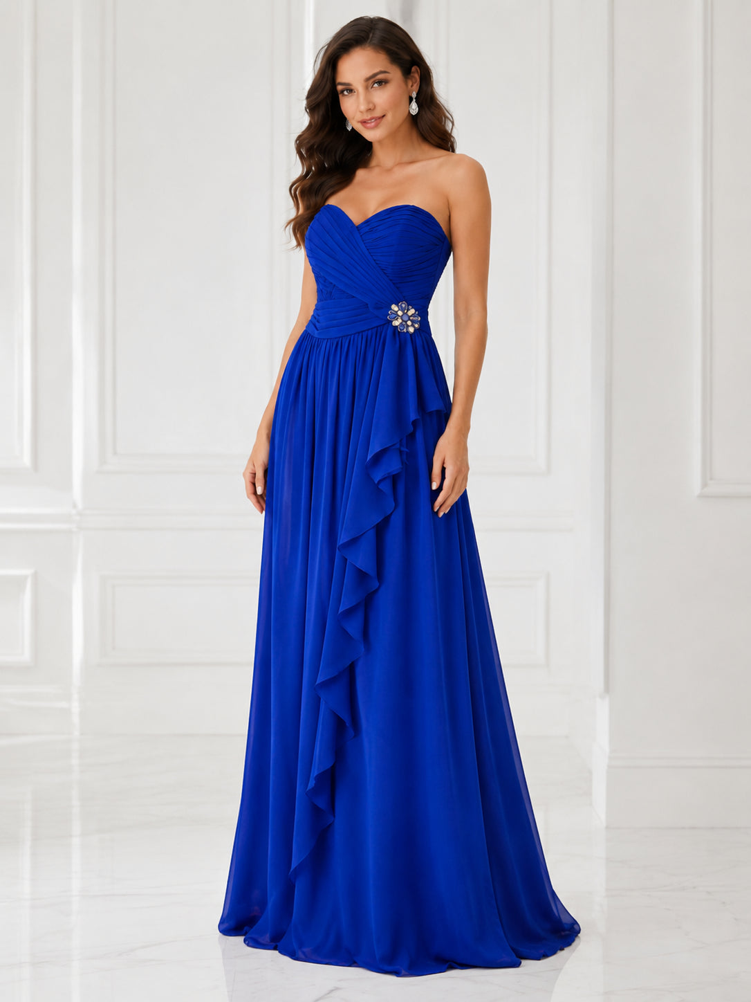 Royal Blue Chiffon Cascade Gown - Royal Blue (view 2)