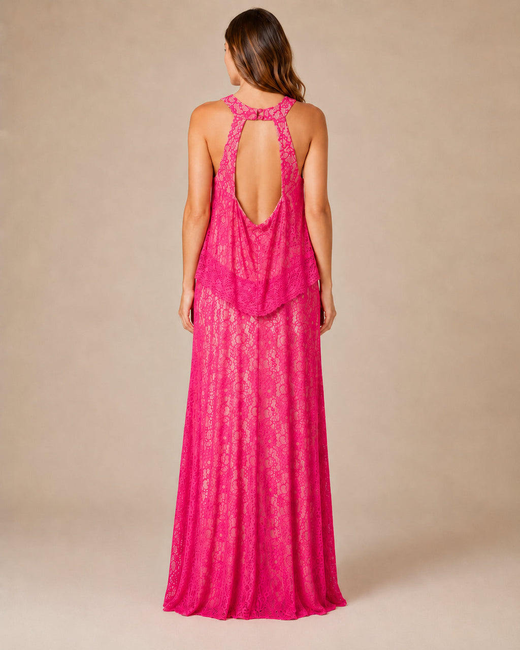 Hot Pink Lace Column Gown - Hot Pink (view 3)