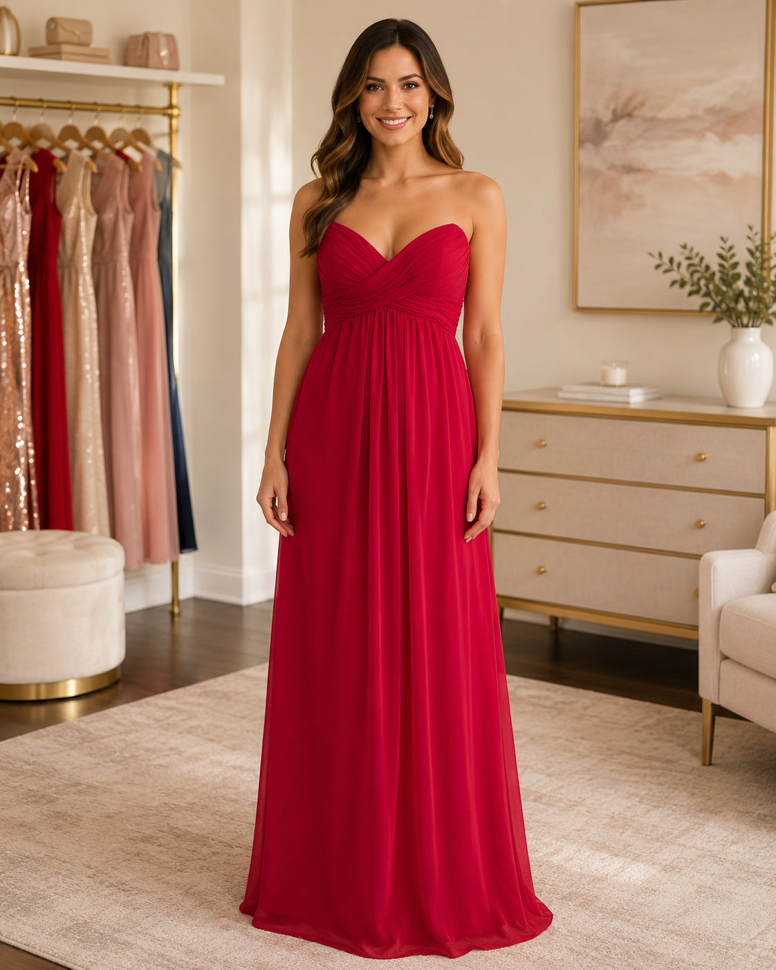 Red Sweetheart Chiffon Gown - Red (view 3)