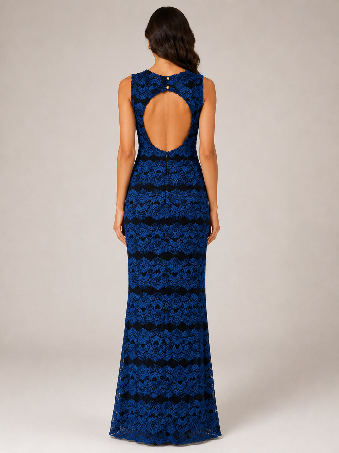 Royal Blue Lace V-Neck Gown - Royal Blue (view 4)