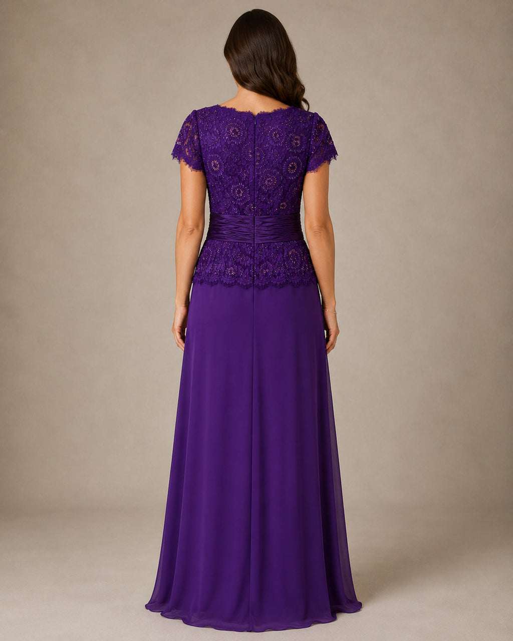 Purple Lace Bodice A-Line Gown - Purple (view 3)