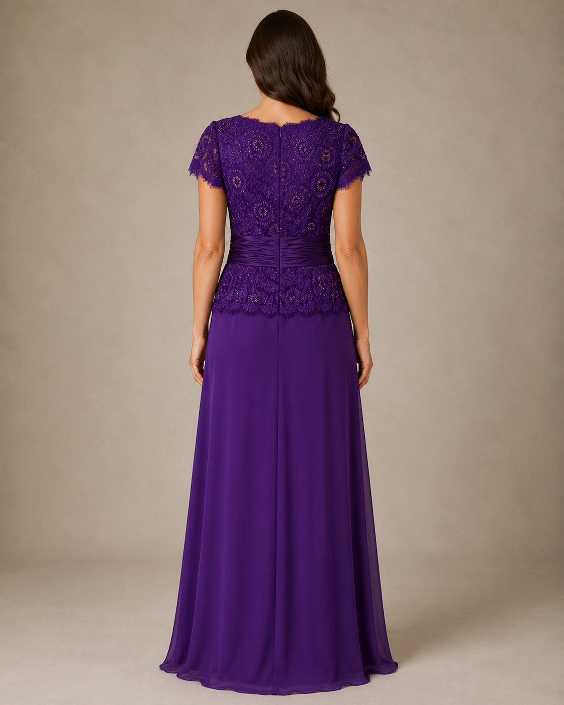 Purple Lace Bodice A-Line Gown - Purple (view 3)