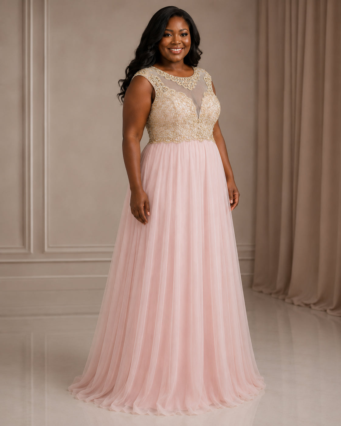 Blush Draped Formal Gown - Blush (view 4)