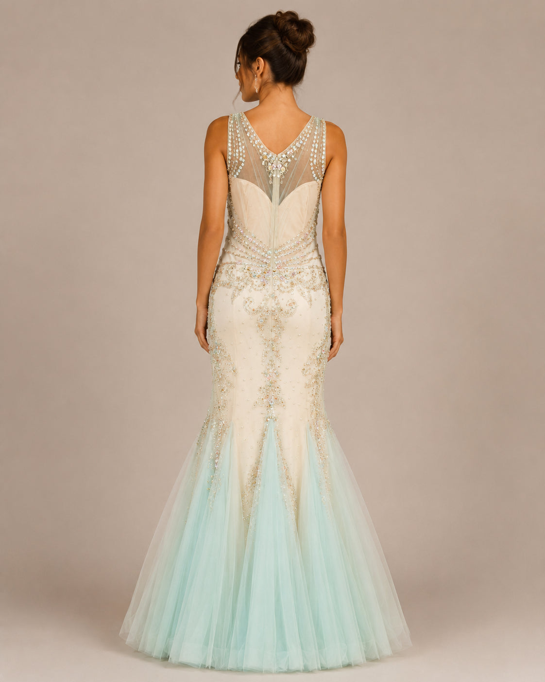 Mint Beaded Tulle Mermaid Gown - Mint (view 4)