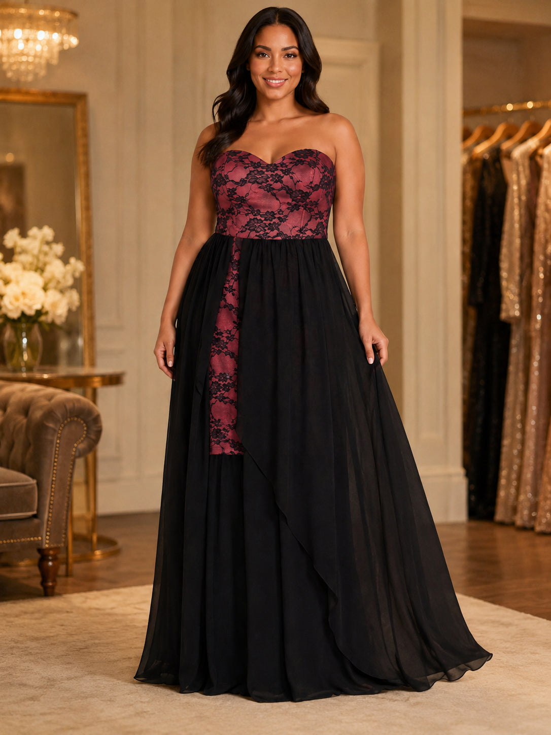 Burgundy Graceful Evening Dress - Burgundy (view 3)