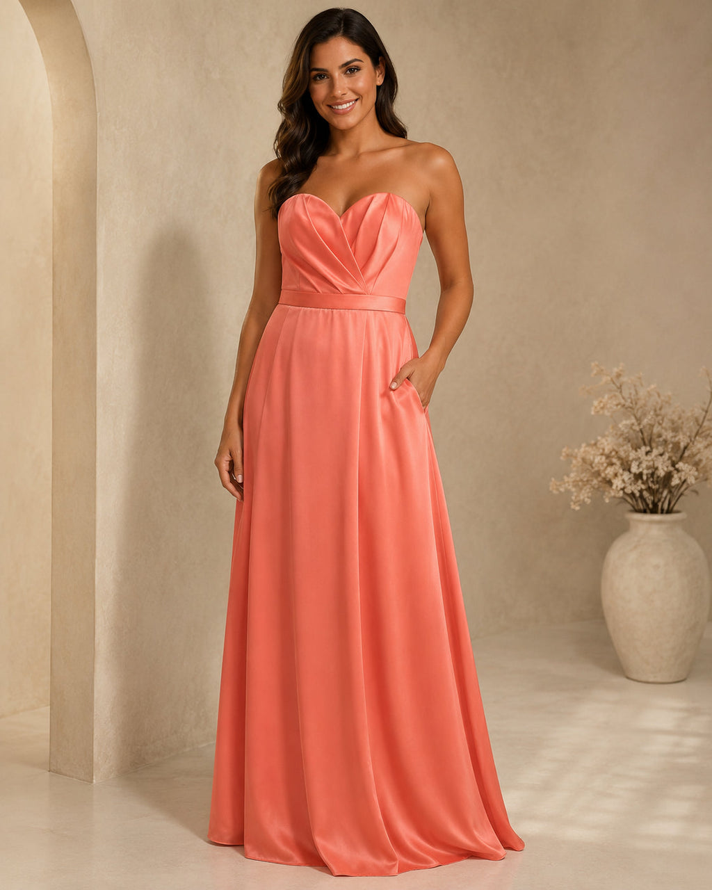 Coral Graceful Prom Gown - Coral (view 1)