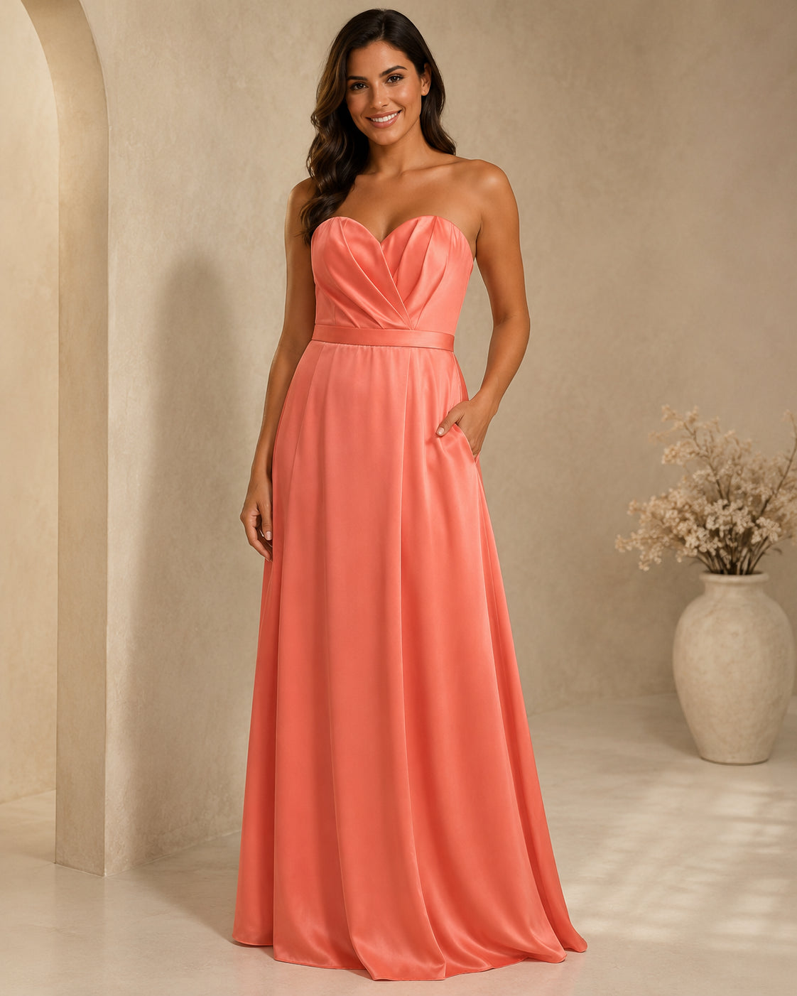 Coral Graceful Prom Gown - Coral (view 1)
