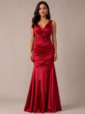 Red Satin Rosette Mermaid Gown - Red (view 1)