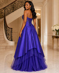 Purple Tiered Satin Gown - Purple (view 1)