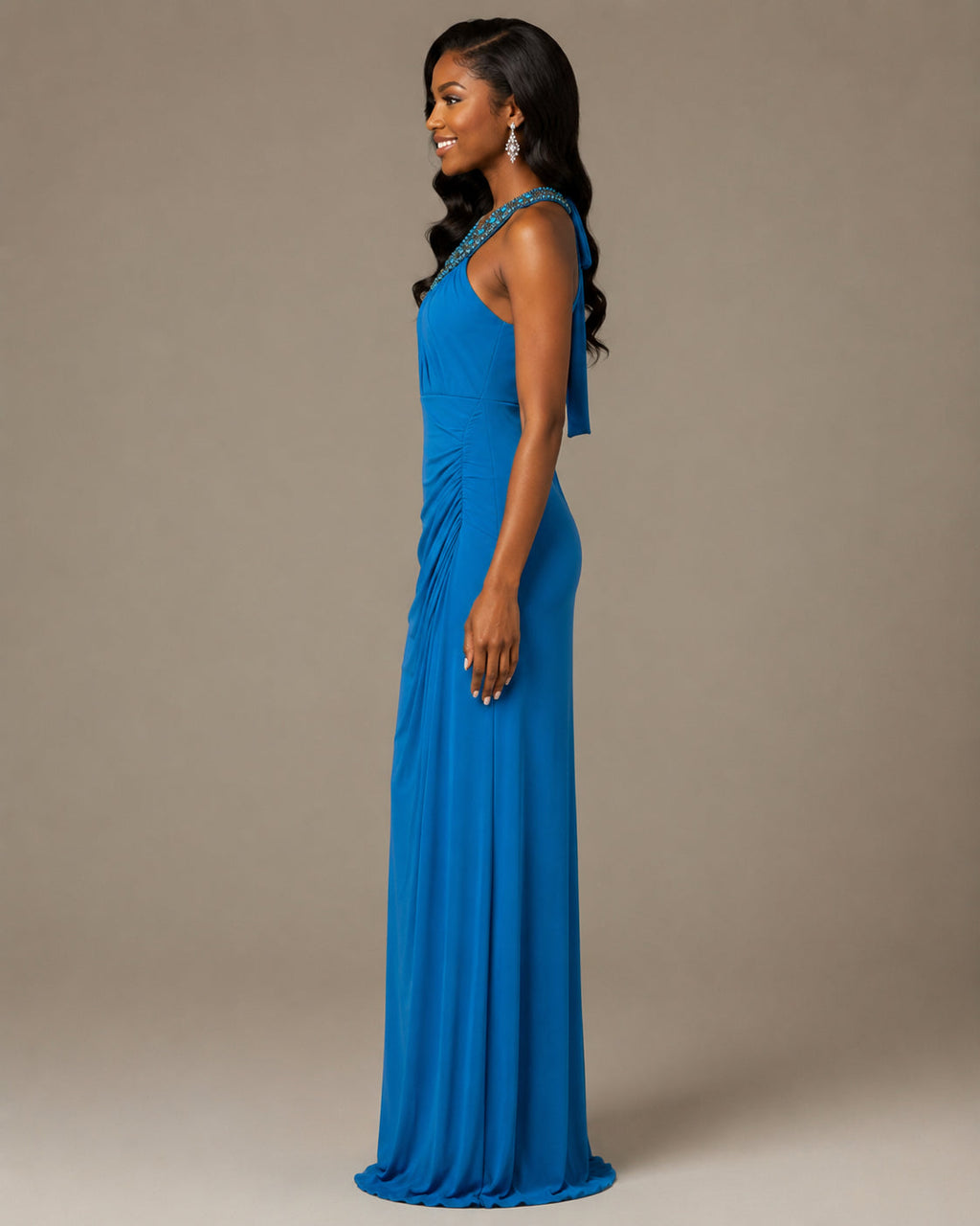 Royal Blue Halter Ruched Gown - Royal Blue (view 4)