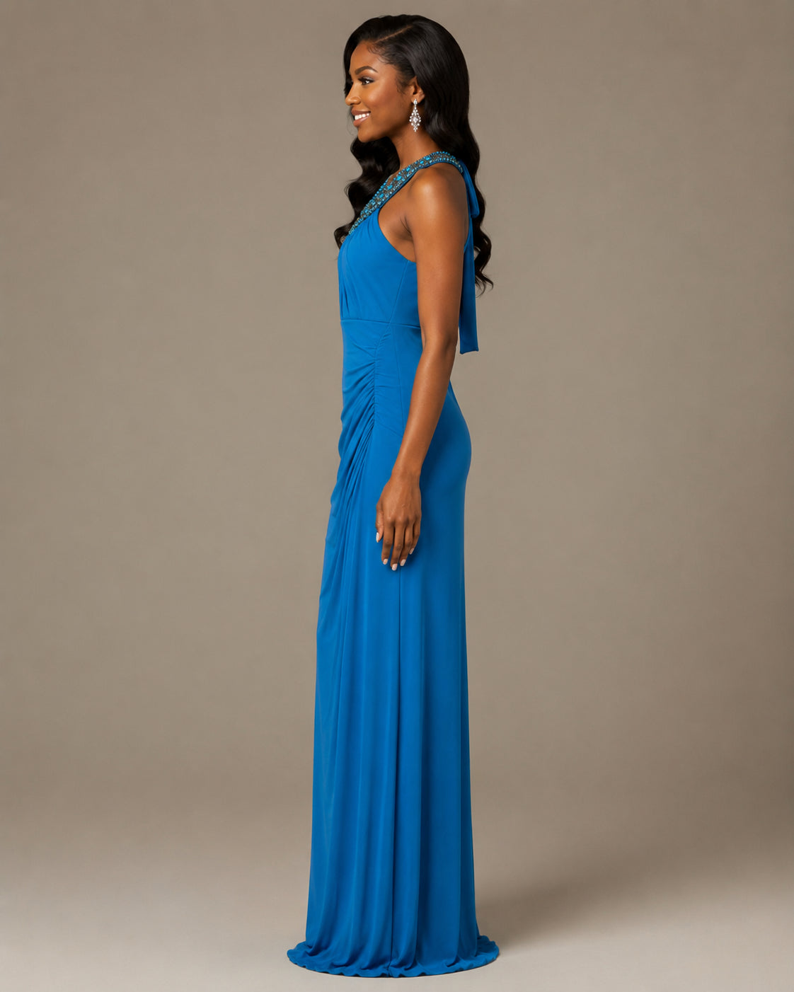 Royal Blue Halter Ruched Gown - Royal Blue (view 4)