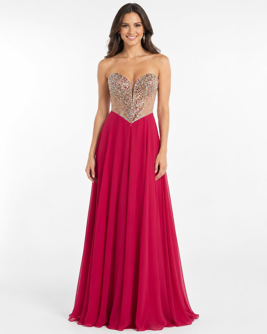 Red One-Shoulder Beaded Gown - Red (view 1)