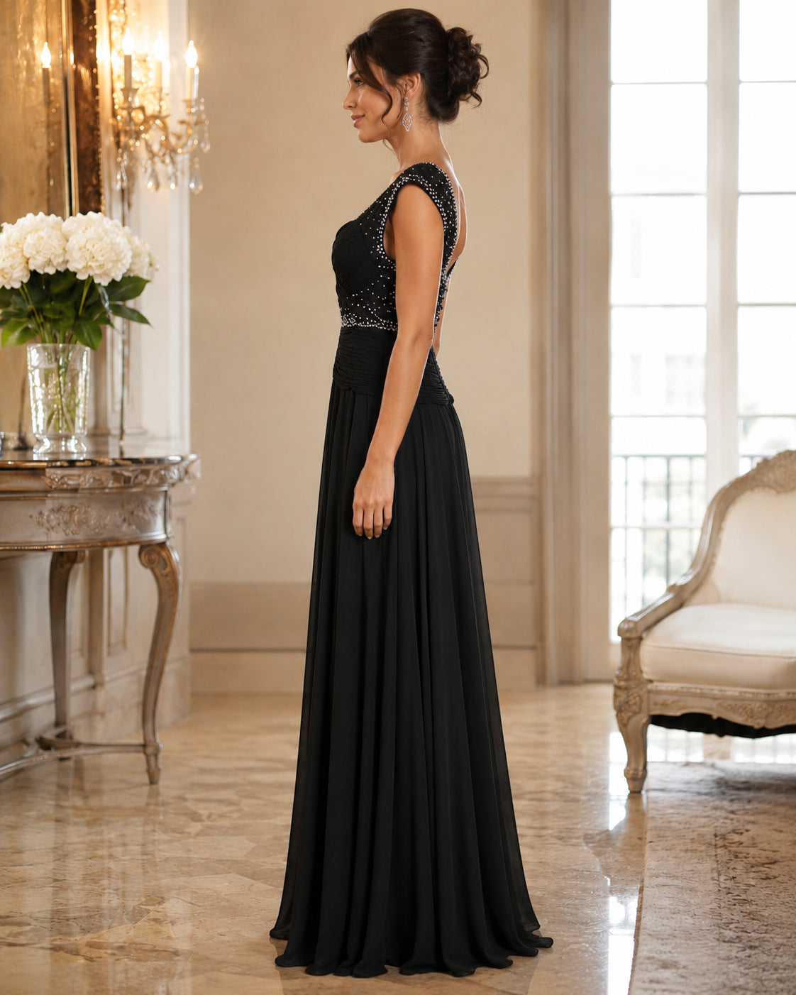 Black Beaded-Neck Gown - Black (view 3)