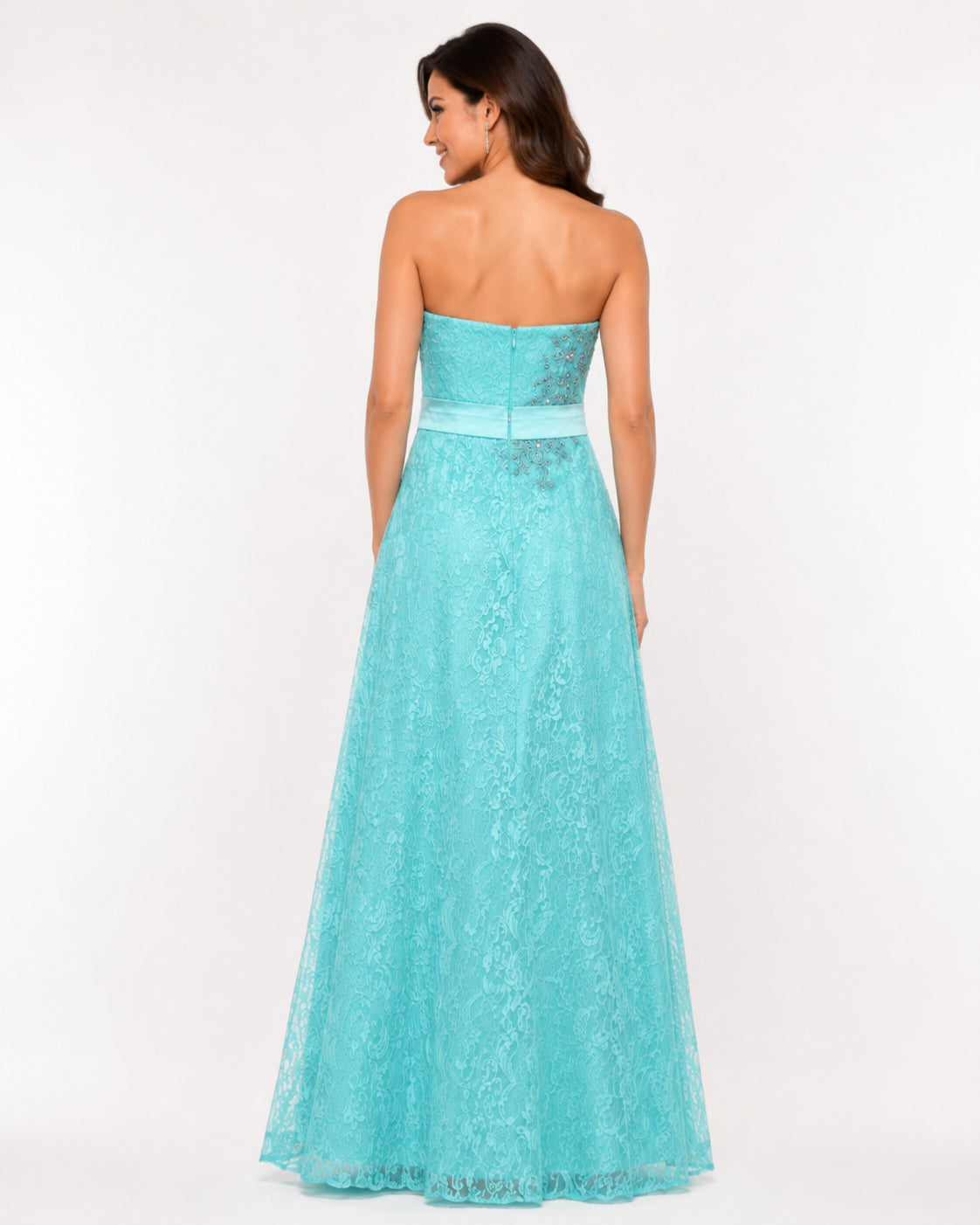 Turquoise Lace Strapless Gown - Turquoise (view 5)