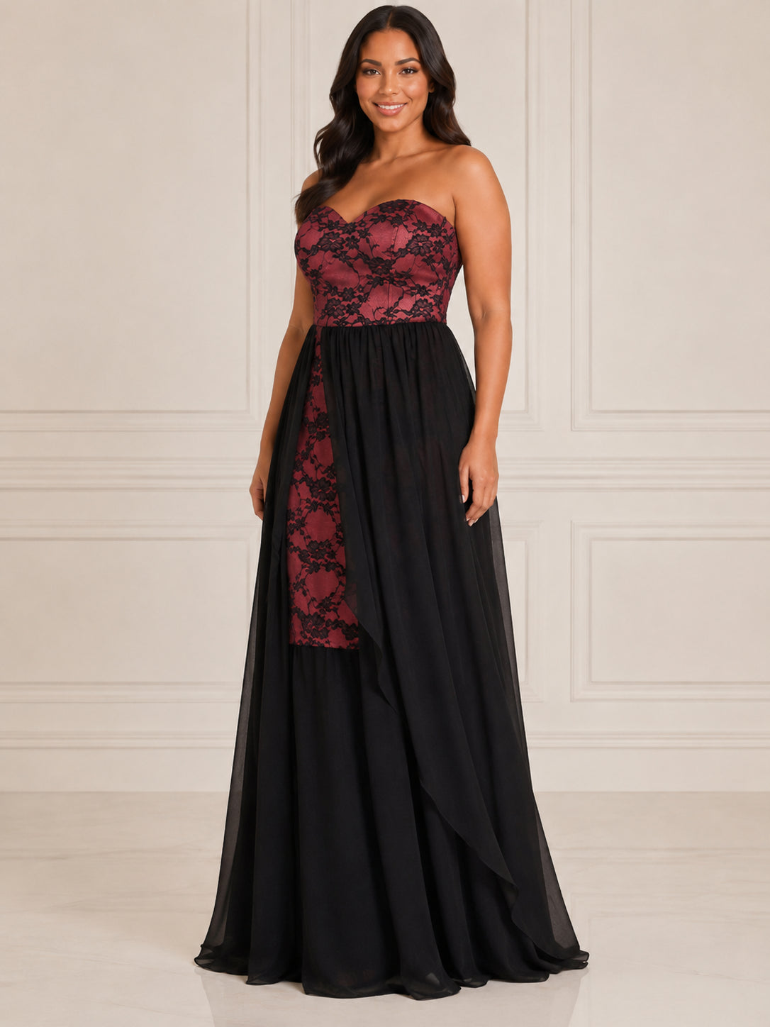 Burgundy Graceful Evening Dress - Burgundy (view 4)