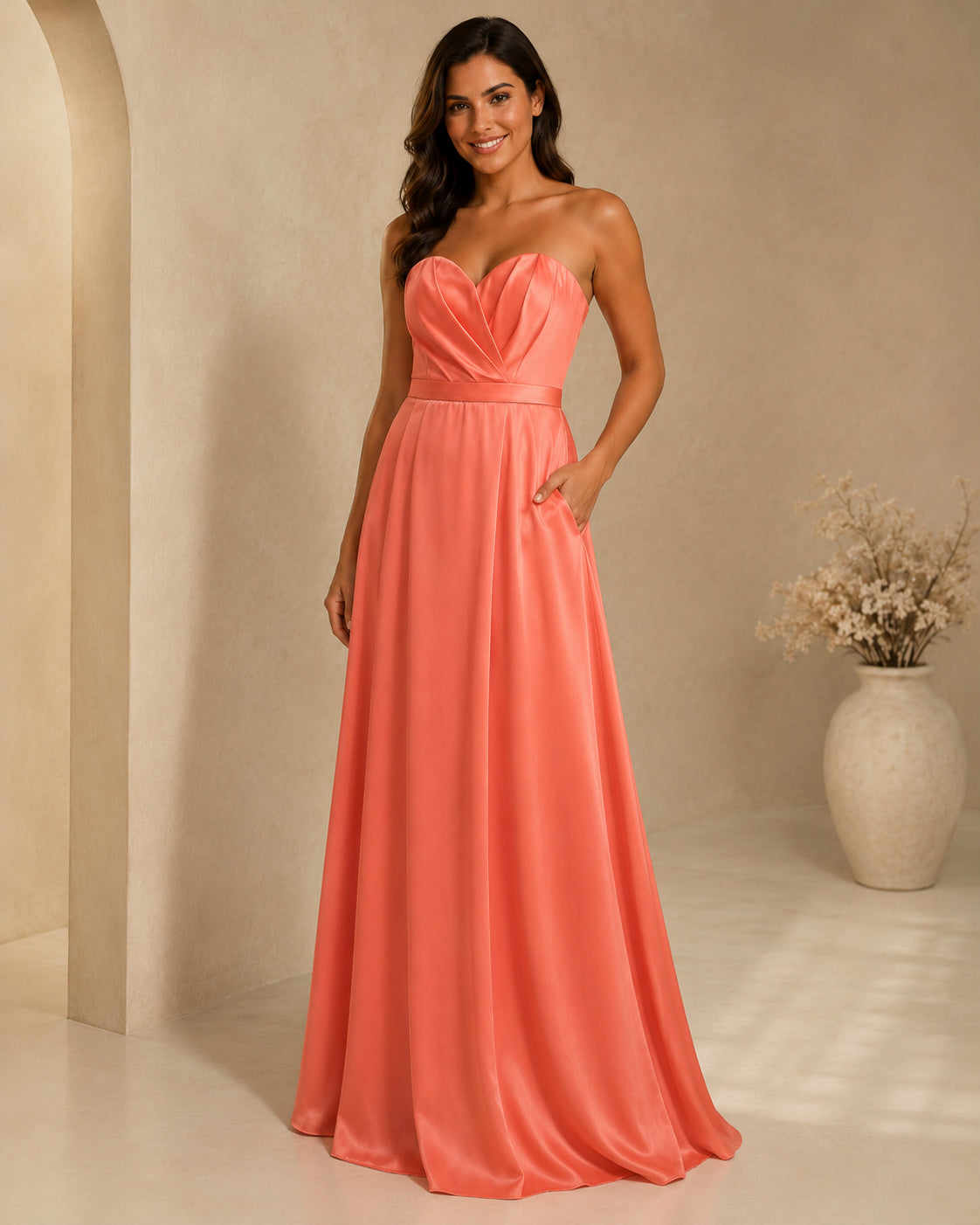 Coral Graceful Prom Gown - Coral (view 2)