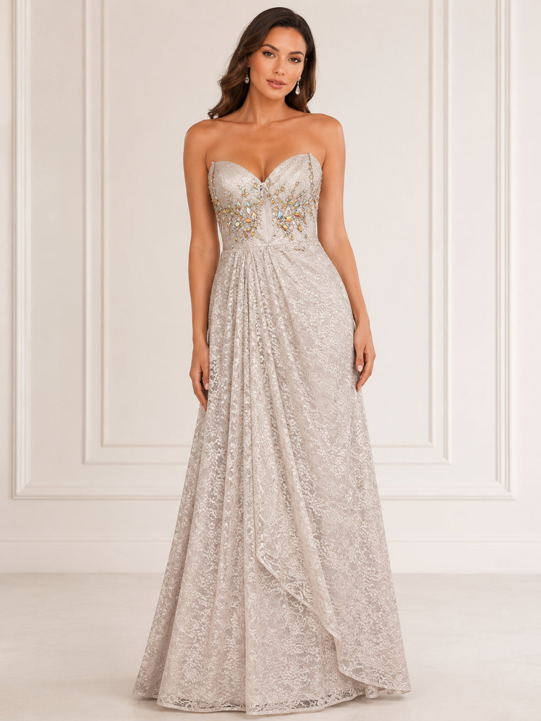Silver Beaded Cascade Gown - Silver (view 2)