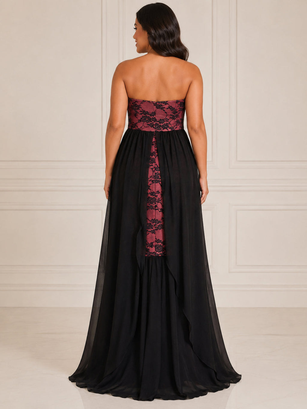 Burgundy Graceful Evening Dress - Burgundy (view 5)
