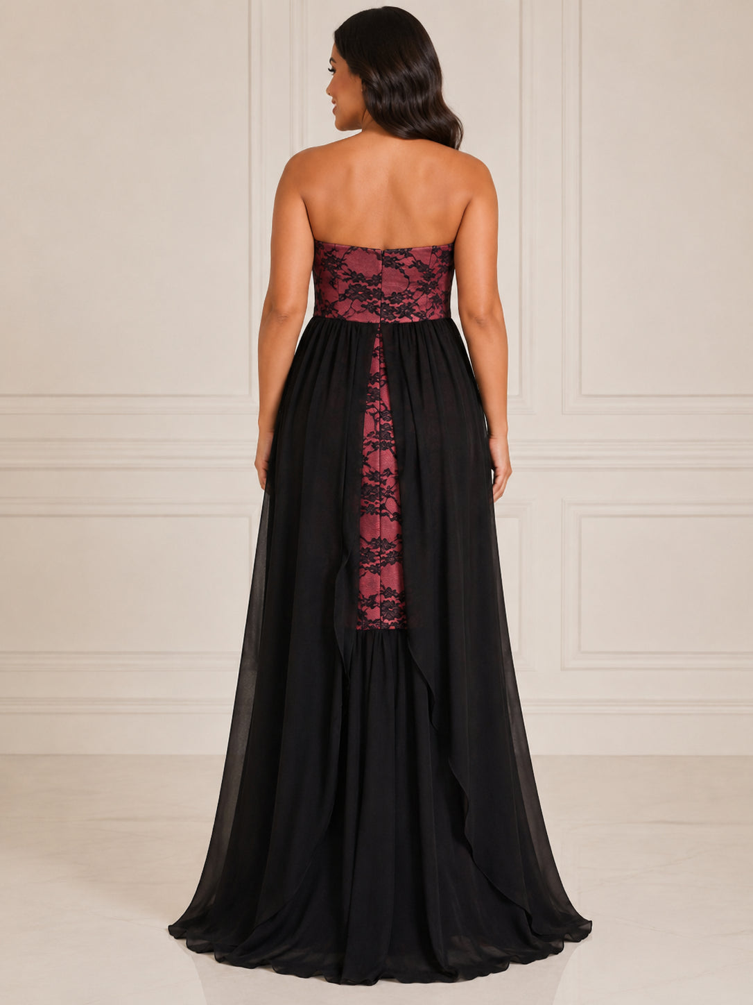 Burgundy Graceful Evening Dress - Burgundy (view 5)