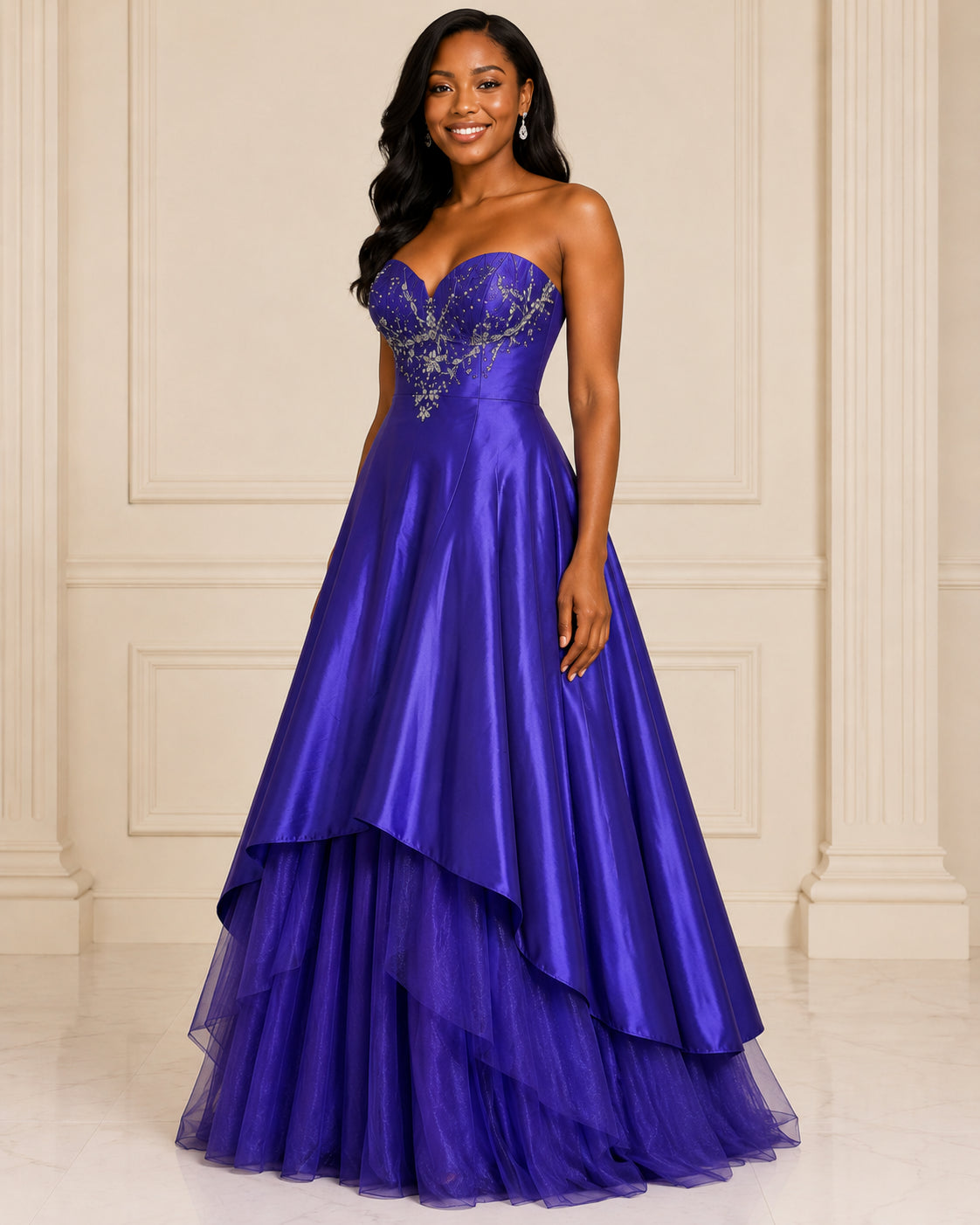 Purple Tiered Satin Gown - Purple (view 2)
