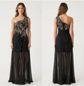 Black & Gold Beaded Slit Gown - Front View | Afayi Commerce