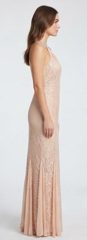 Champagne Blush Lace Halter Evening Gown - Alternate View 2 | Afayi Commerce