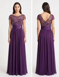 Purple Beaded Cap-Sleeve Gown - Front View | Afayi Commerce