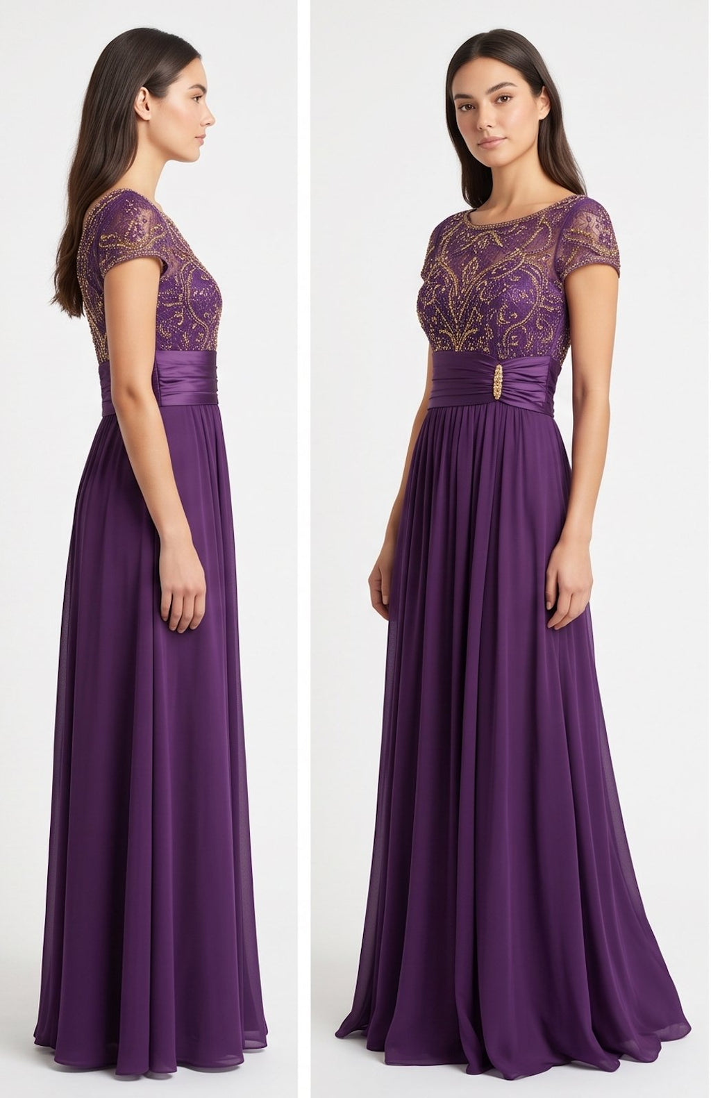 Purple Beaded Cap-Sleeve Gown - Alternate View 1 | Afayi Commerce